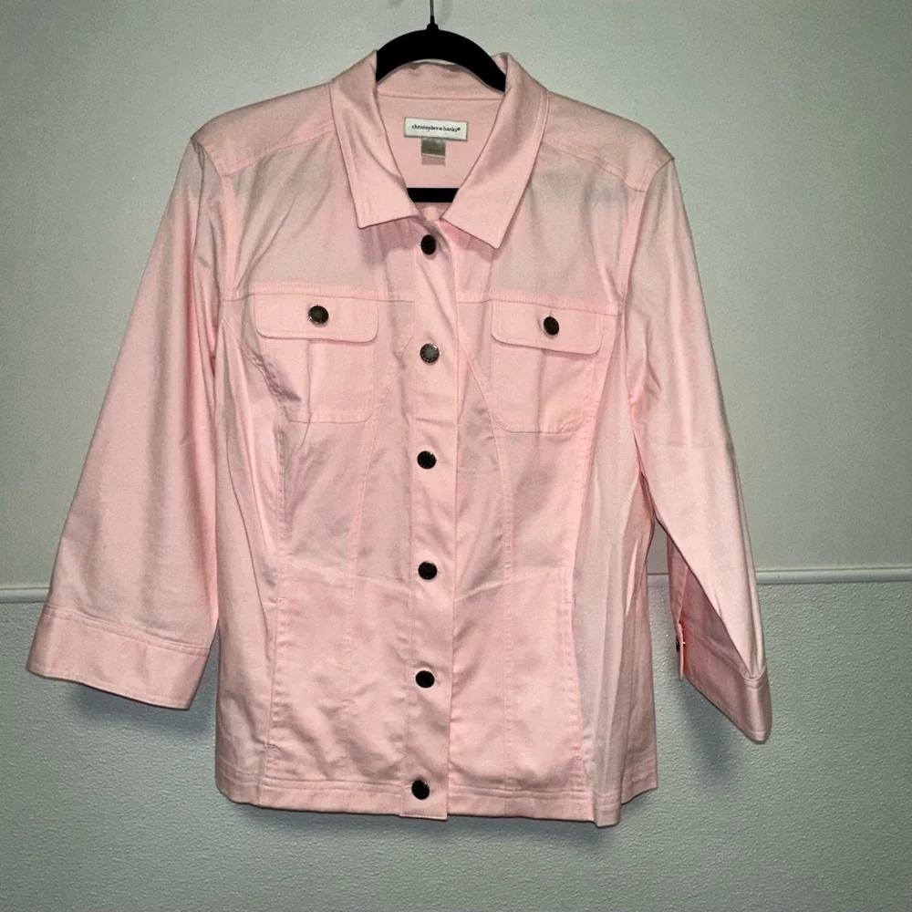 Women's Christopher & Banks Pink Button Down Jacket Size L - Picture 1 of 7